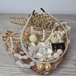 Pearl and Gold tone Jewelry/Hair Accessory Set